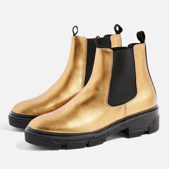 Topshop Gold Chelsea Boot - Picture 1 of 6
